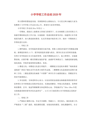 小学学校工作总结2020年 