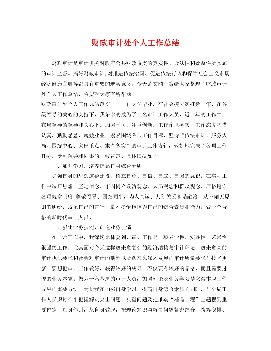 财政审计处个人工作总结 _第1页