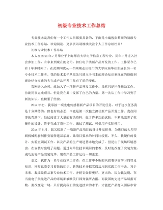 初级专业技术工作总结 