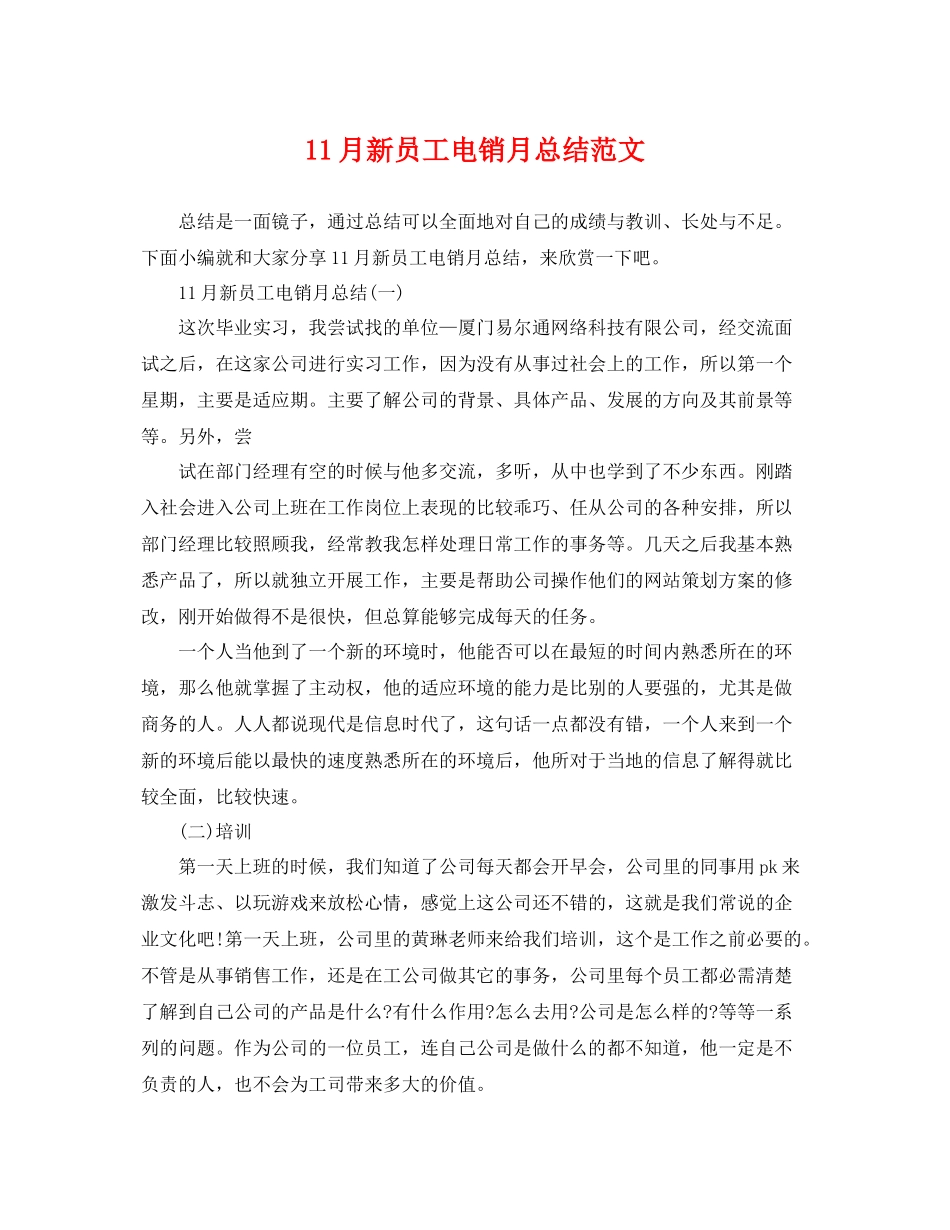 11月新员工电销月总结范文 _第1页