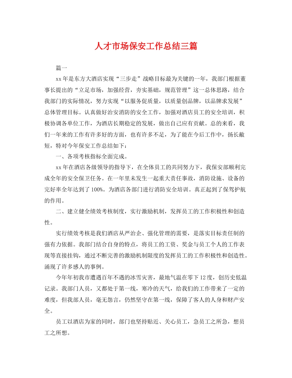 人才市场保安工作总结三篇 _第1页