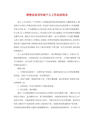 销售业务员年底个人工作总结范本 