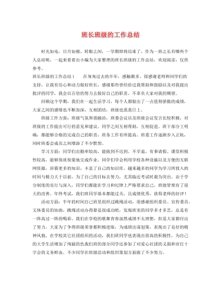 班长班级的工作总结 