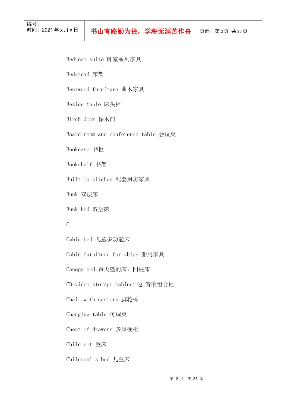 家具的中英对照词汇_第2页