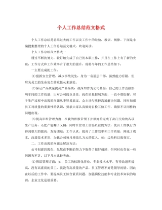 个人工作总结范文格式 