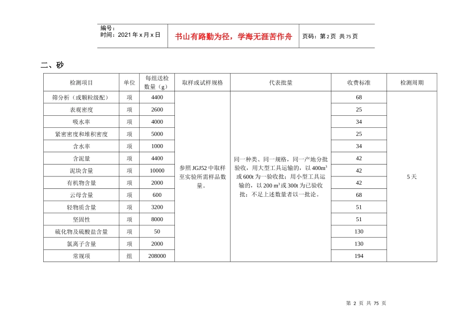 建筑工程材料取样及收费标准范本_第2页