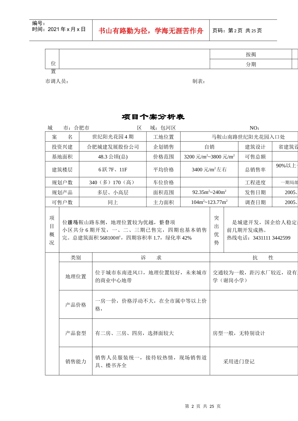 合肥市房地产项目个案分析表_第2页