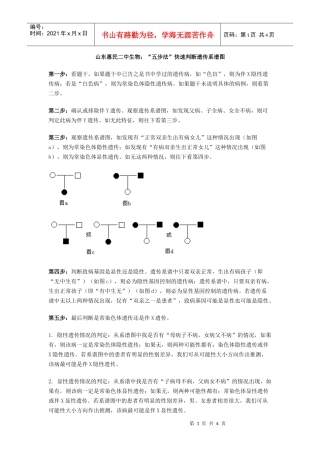 山东惠民二中生物：“五步法”快速判断遗传系谱图doc-桐
