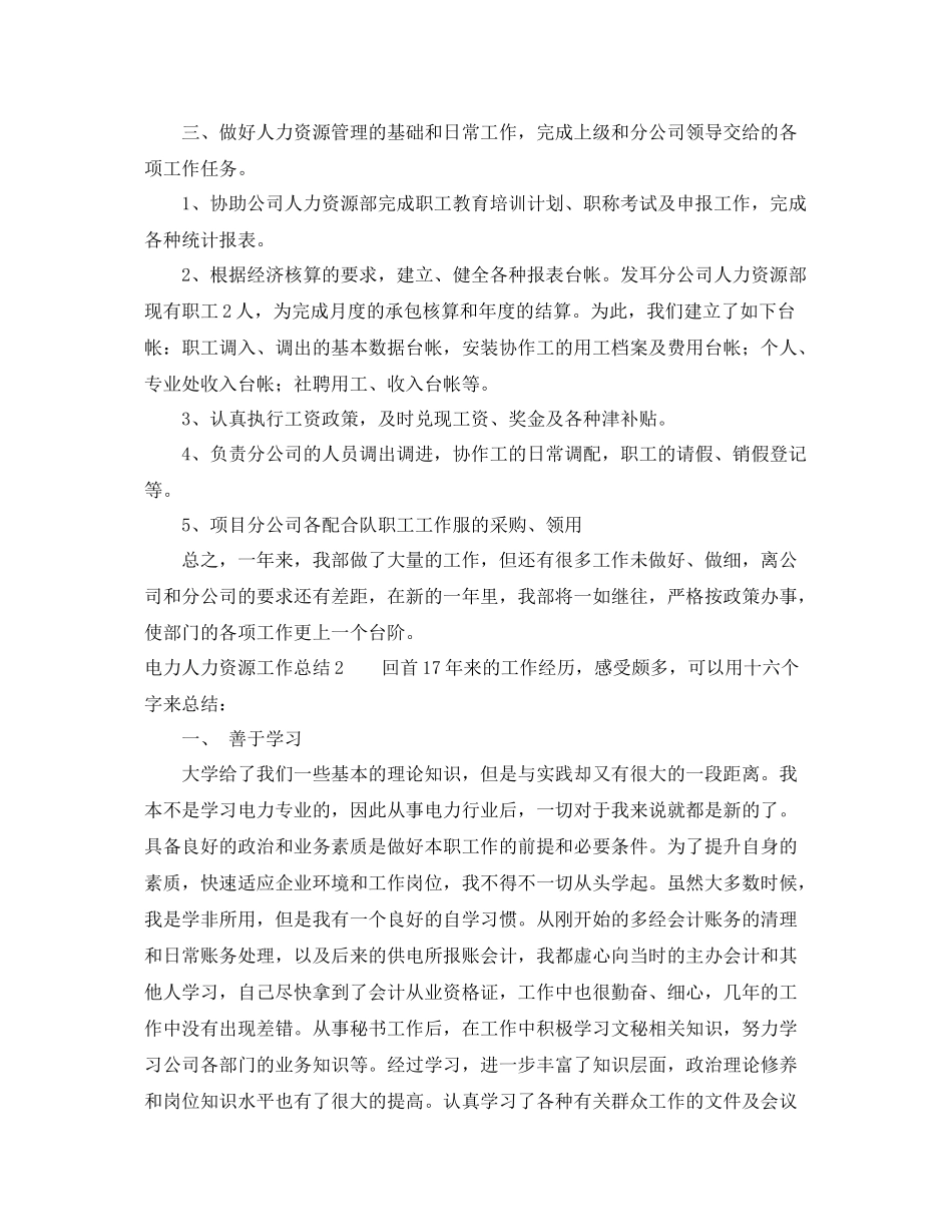 电力人力资源工作总结 _第2页