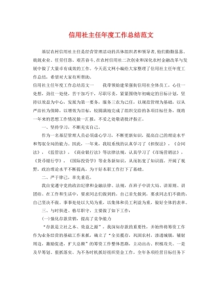 信用社主任年度工作总结范文 