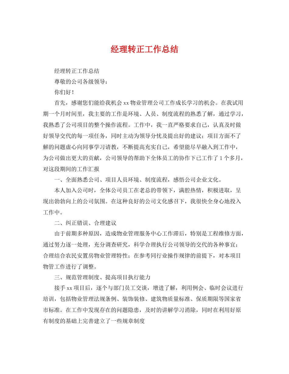 经理转正工作总结 _第1页