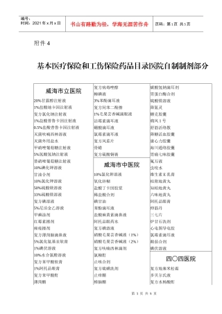 基本医疗保险和工伤保险药品目录医院自制制剂部分