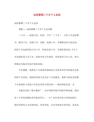 汕尾暑期三下乡个人总结 