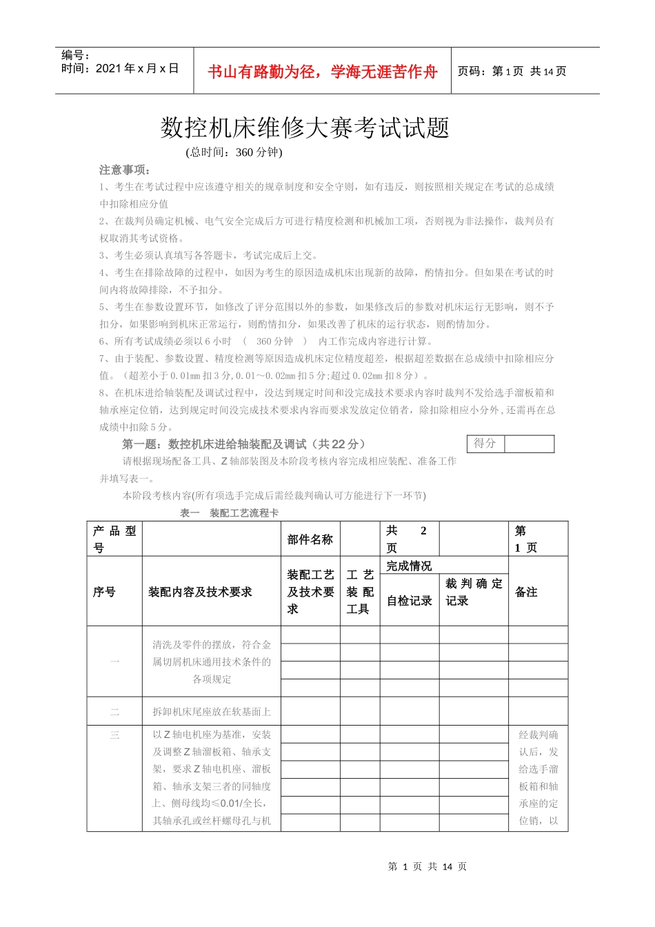 数控机床维修大赛考试试题_第1页