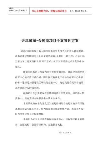 天津滨海金融街项目全案策划方案
