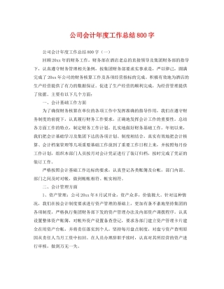 公司会计年度工作总结800字 