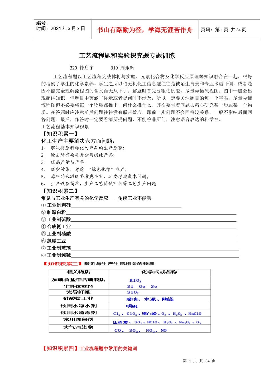 XXXX工艺流程及实验练习_第1页