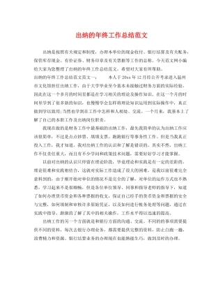 出纳的年终工作总结范文 