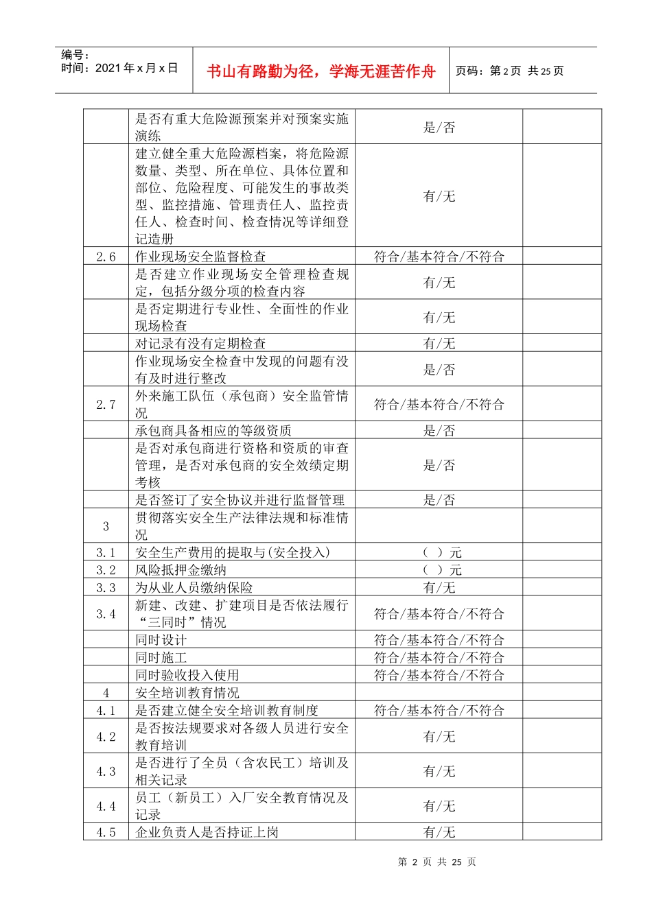 企业安全生产隐患自查自改排查表_第2页