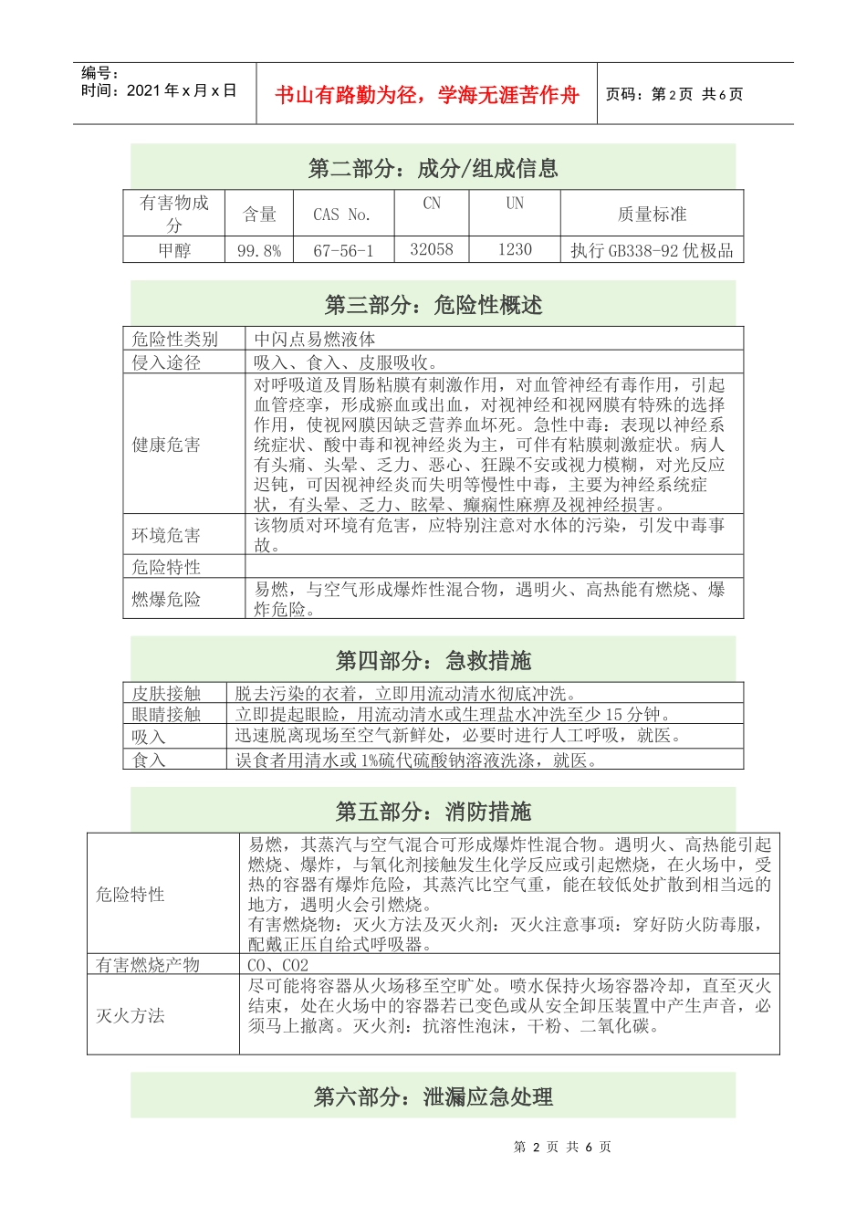 甲醇安全技术说明书_第2页