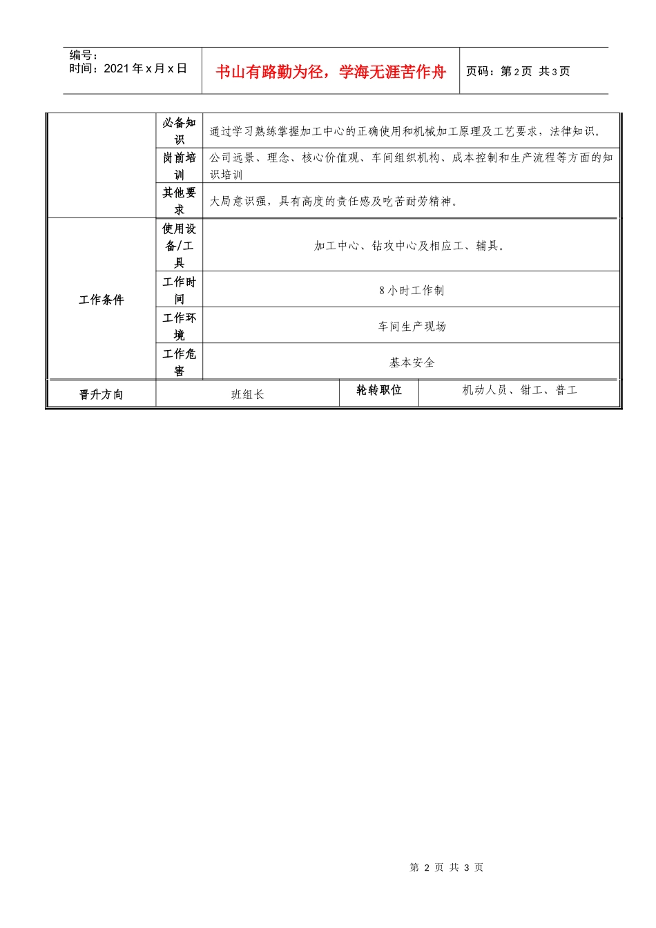 车间加工中心职位说明书_第2页