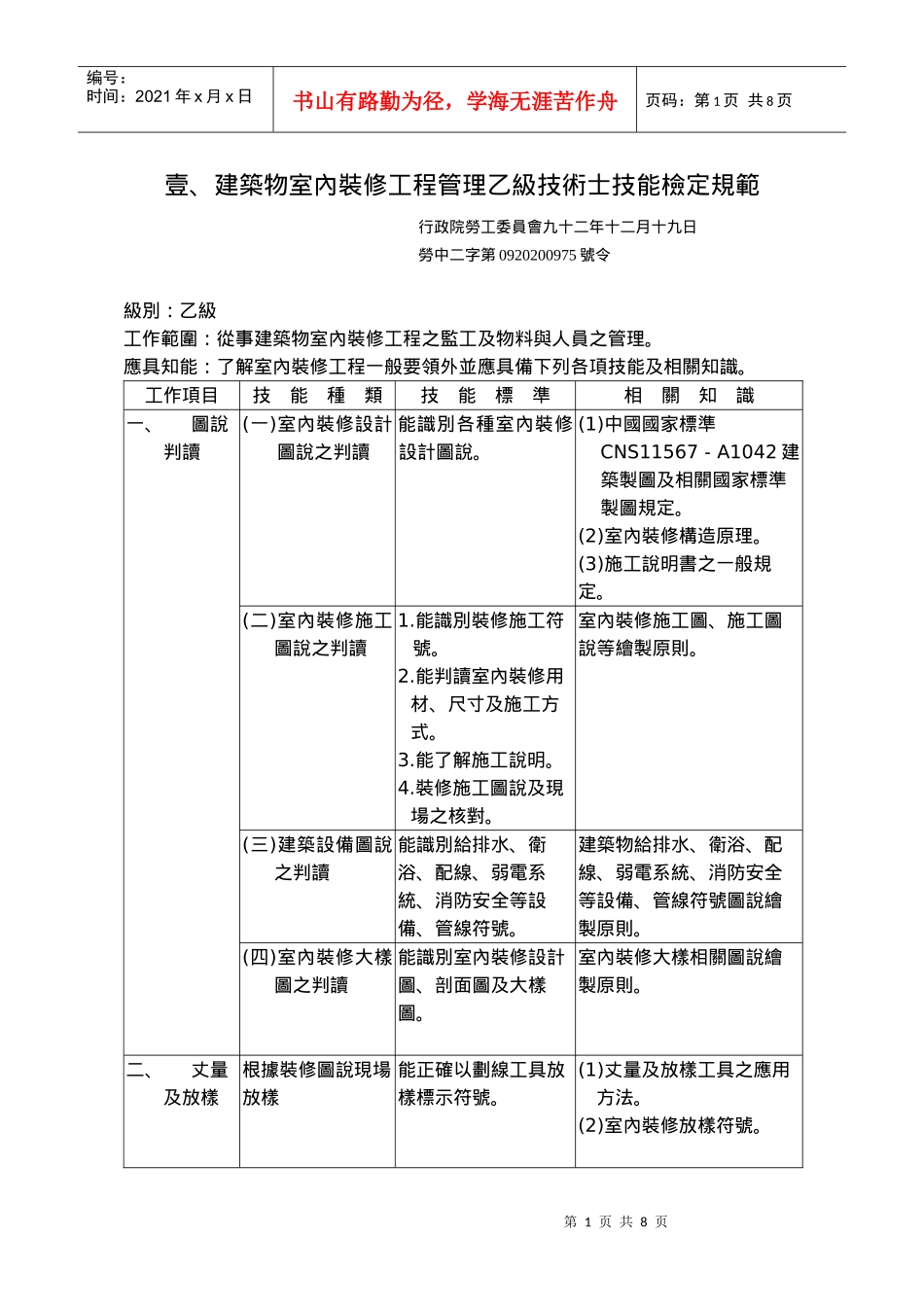 建筑物室内装修工程管理乙级技术士技能检定规范_第1页