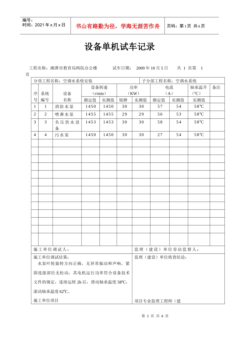 设备单机试车记录_第1页