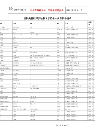 植物类基础课实验教学示范中心仪器设备清单