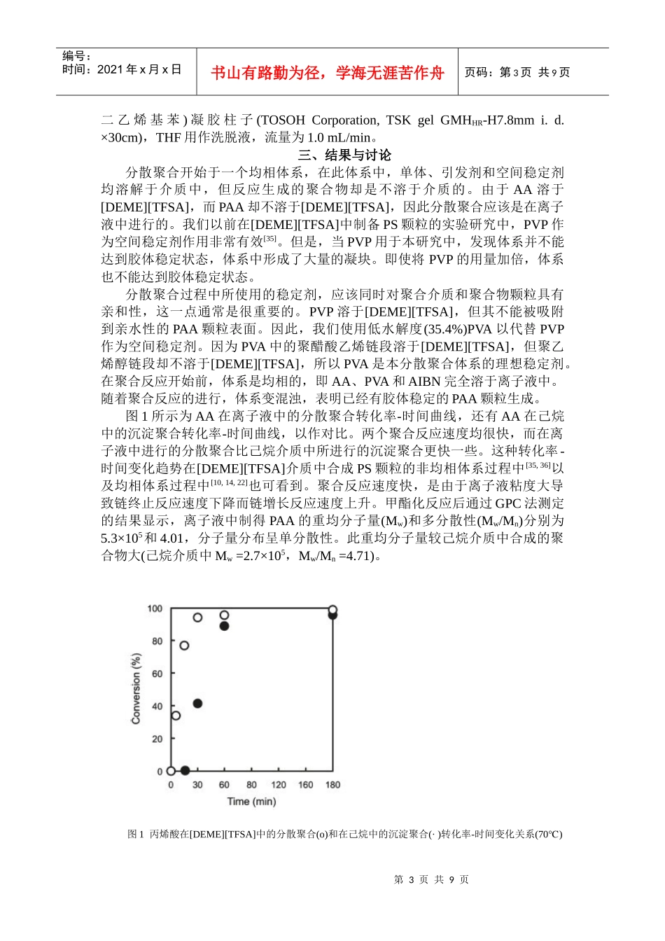 在离子液中采用分散聚合工艺制备聚丙烯酸颗粒_第3页