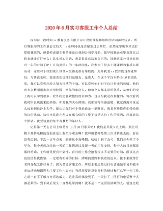 2020年6月实习客服工作个人总结 