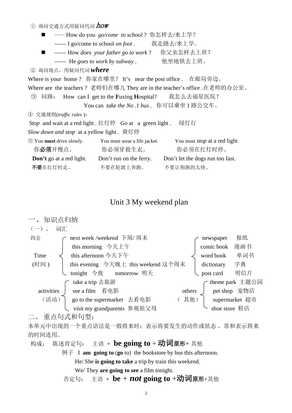 新版PEP六年级上册英语期末复习知识点汇总_第2页