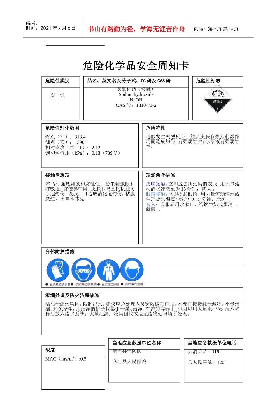 危险化学品安全周知卡编制完整版(DOC14页)_第2页