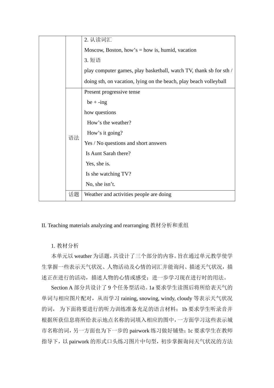 七年级新目标下Unit6It'sraining教案_第2页