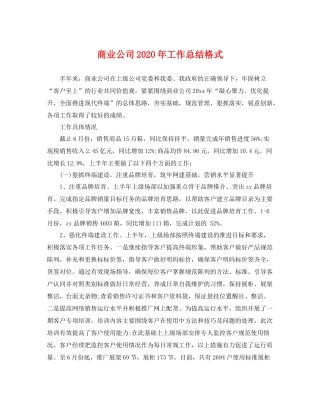 商业公司2020年工作总结格式 