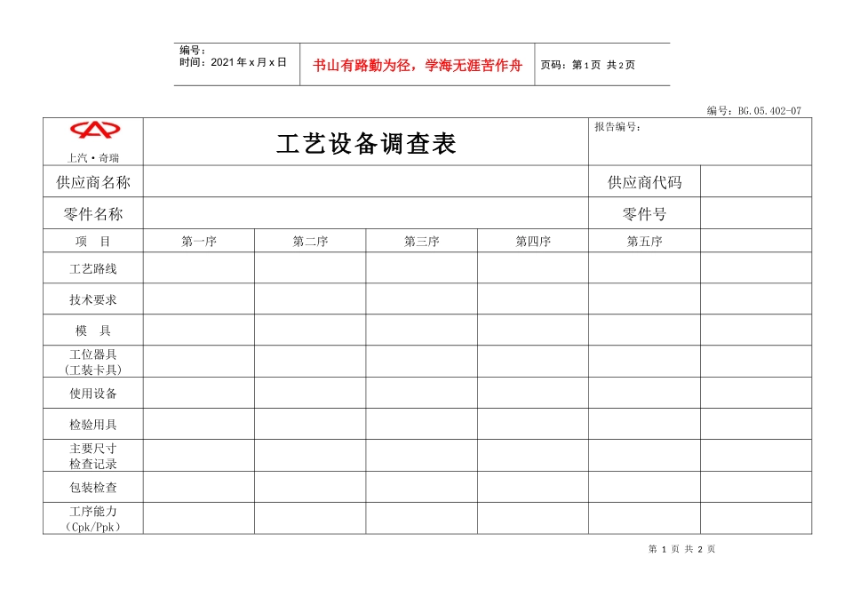 工艺设备调查表-工艺_第1页