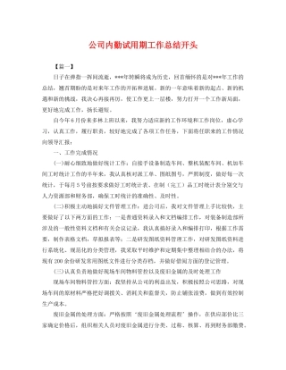 公司内勤试用期工作总结开头 