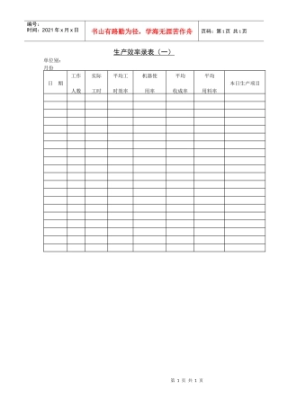 生产效率记录表（一）