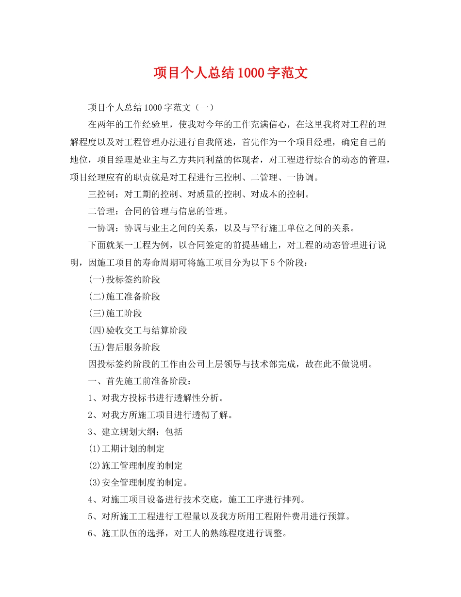 项目个人总结1000字范文 _第1页