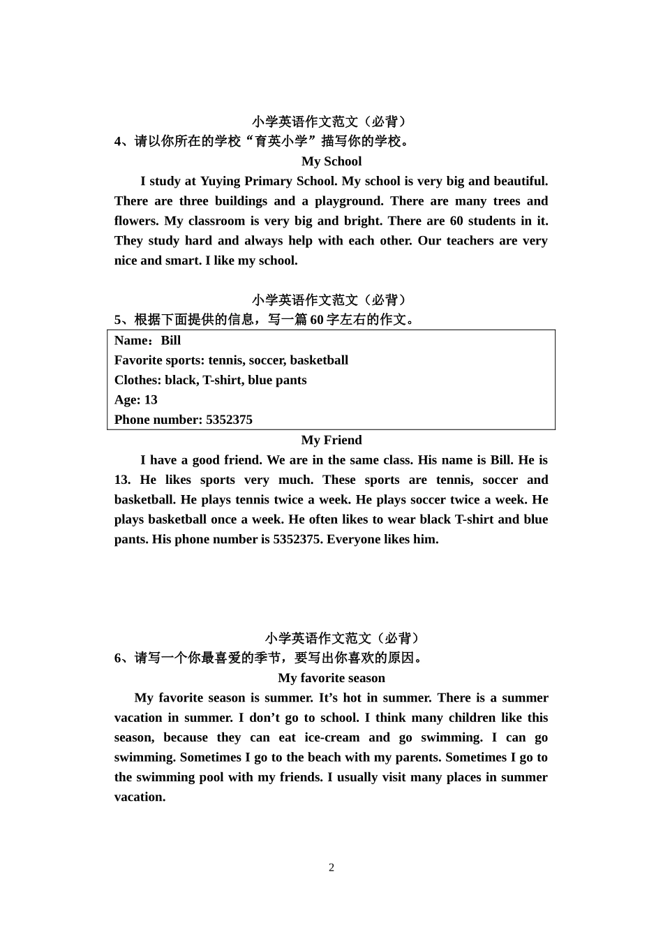 小学英语作文范文(必背)_第2页