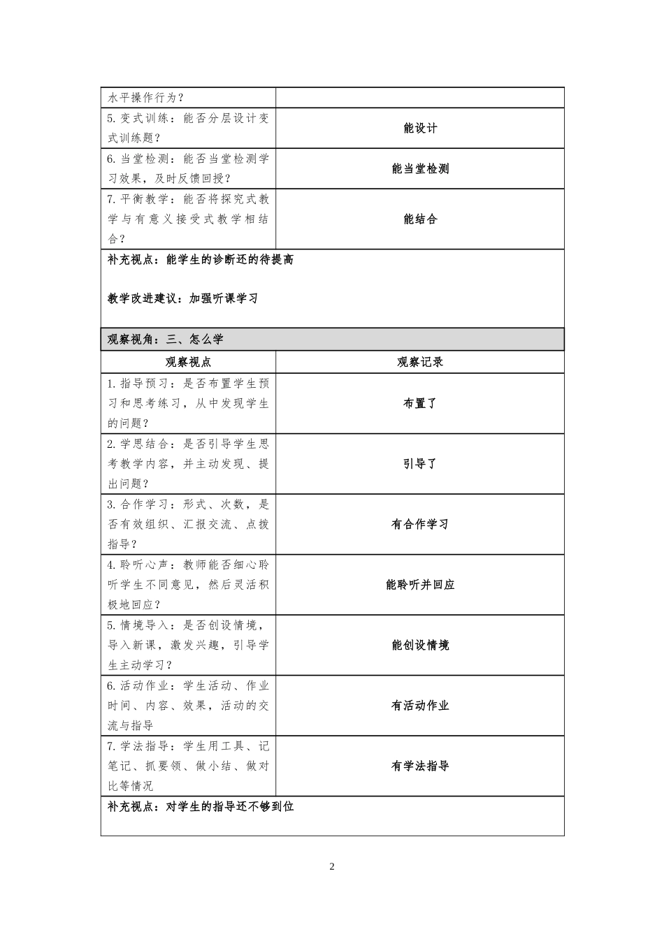 禅城区+佛山市第四中学+吴元军课堂观察记录_第2页