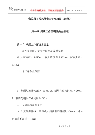 安监员日常现场安全管理细则（部分）