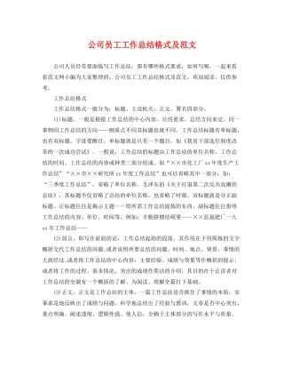 公司员工工作总结格式及范文 