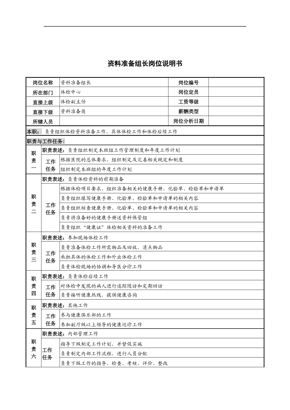 资料准备组长岗位说明书_第1页