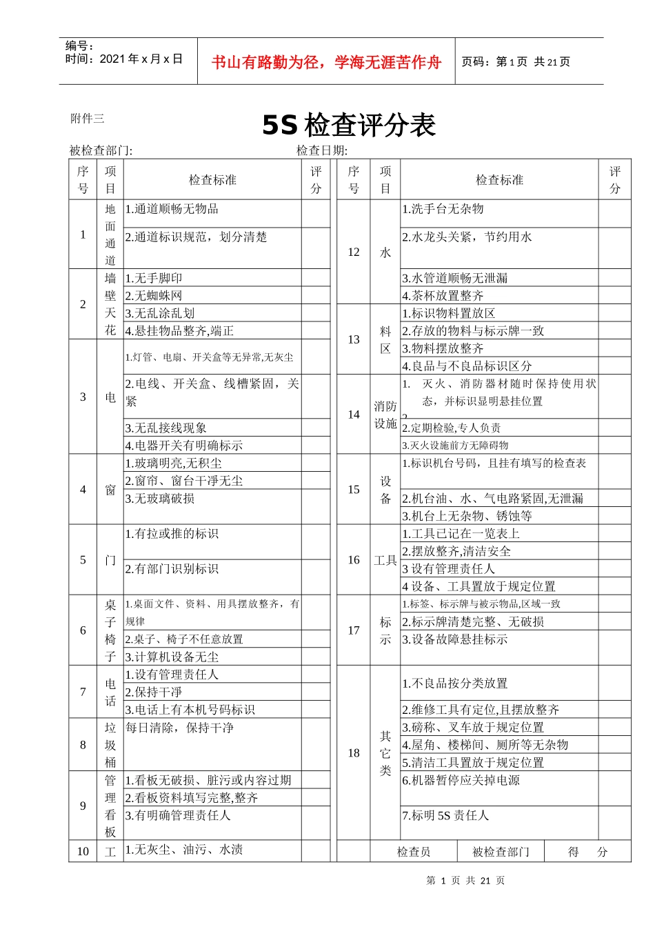 6S检查表 Word 文档_第1页
