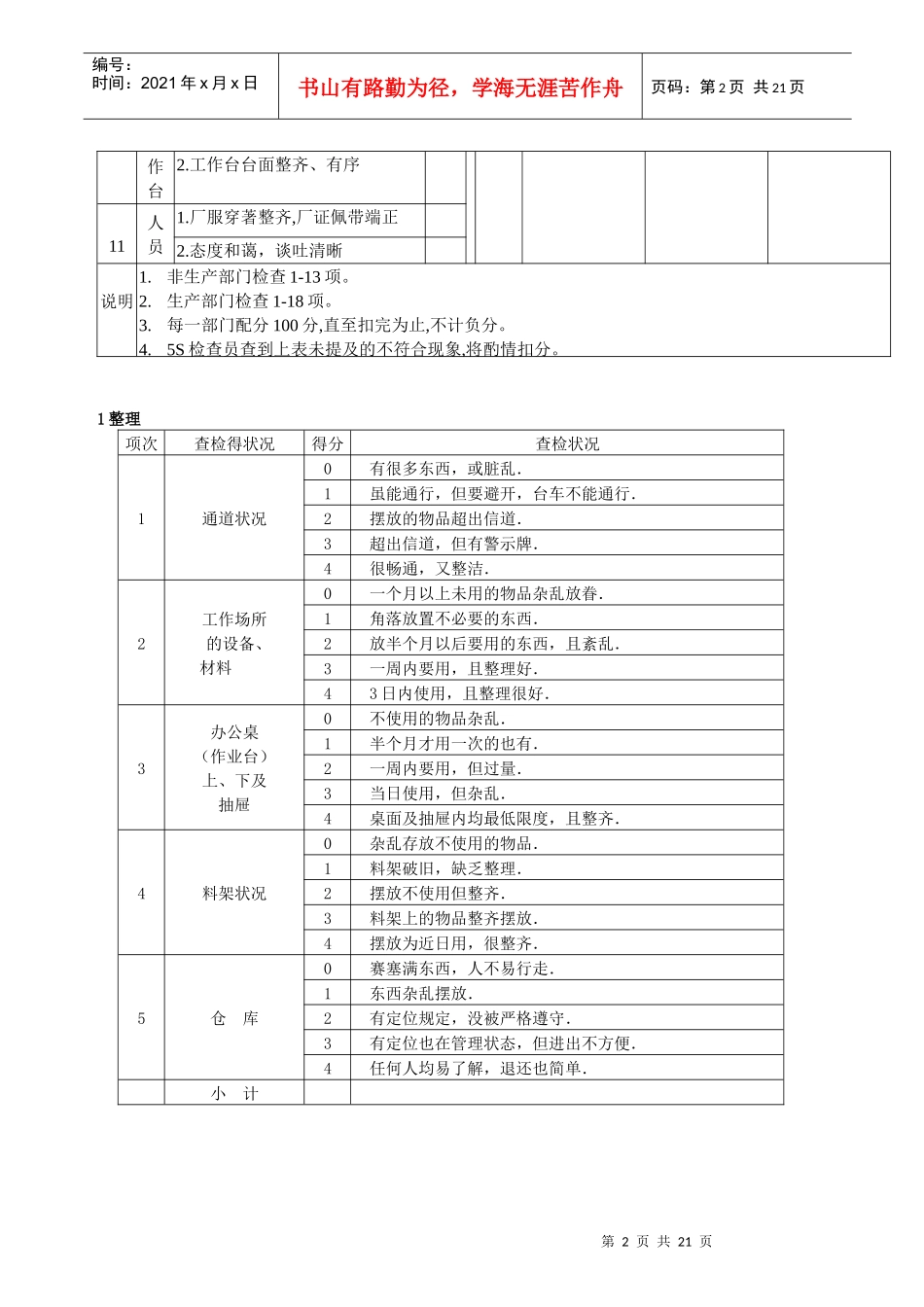 6S检查表 Word 文档_第2页