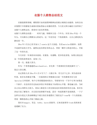 衣服个人销售总结范文 