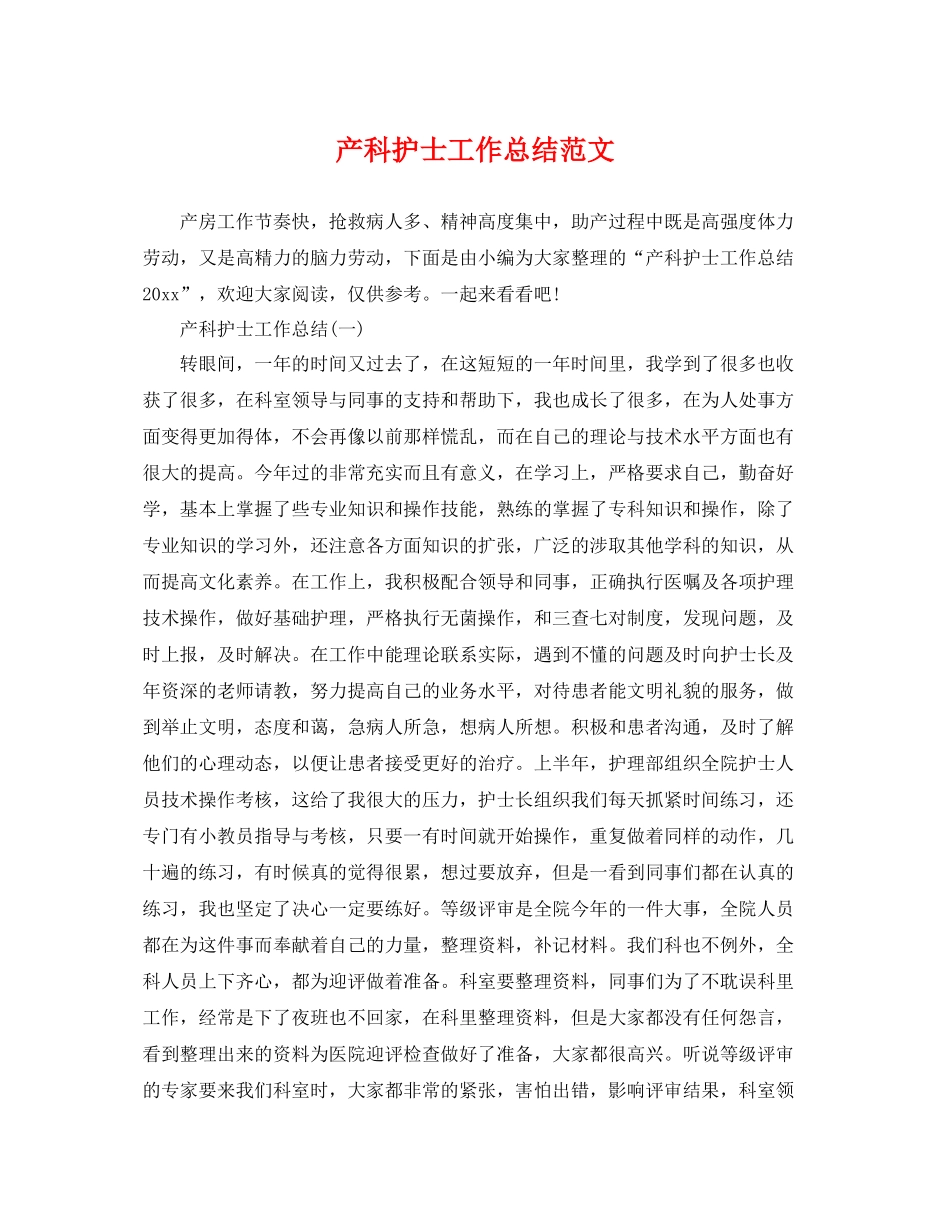 产科护士工作总结范文 _第1页