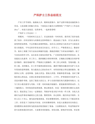 产科护士工作总结范文 