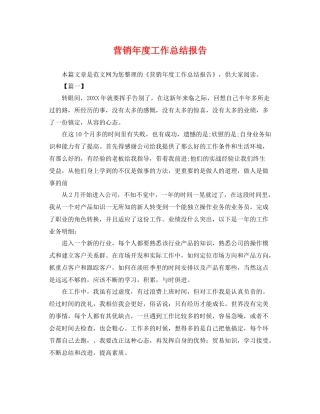 营销年度工作总结报告 