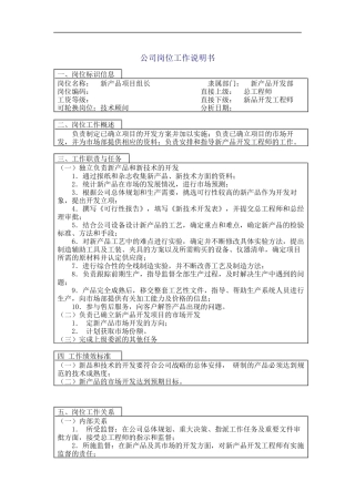 新品项目组长岗位说明书